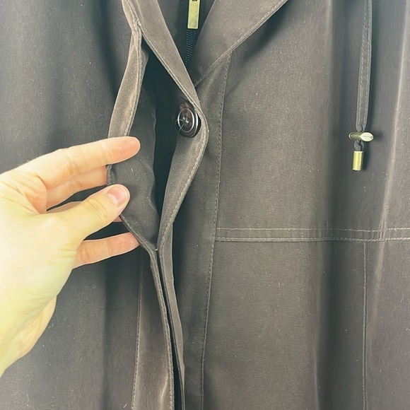 Gallery All Weather Brown Hooded Button Zip Trench Coat Womens Size L Classic - Picture 8 of 16